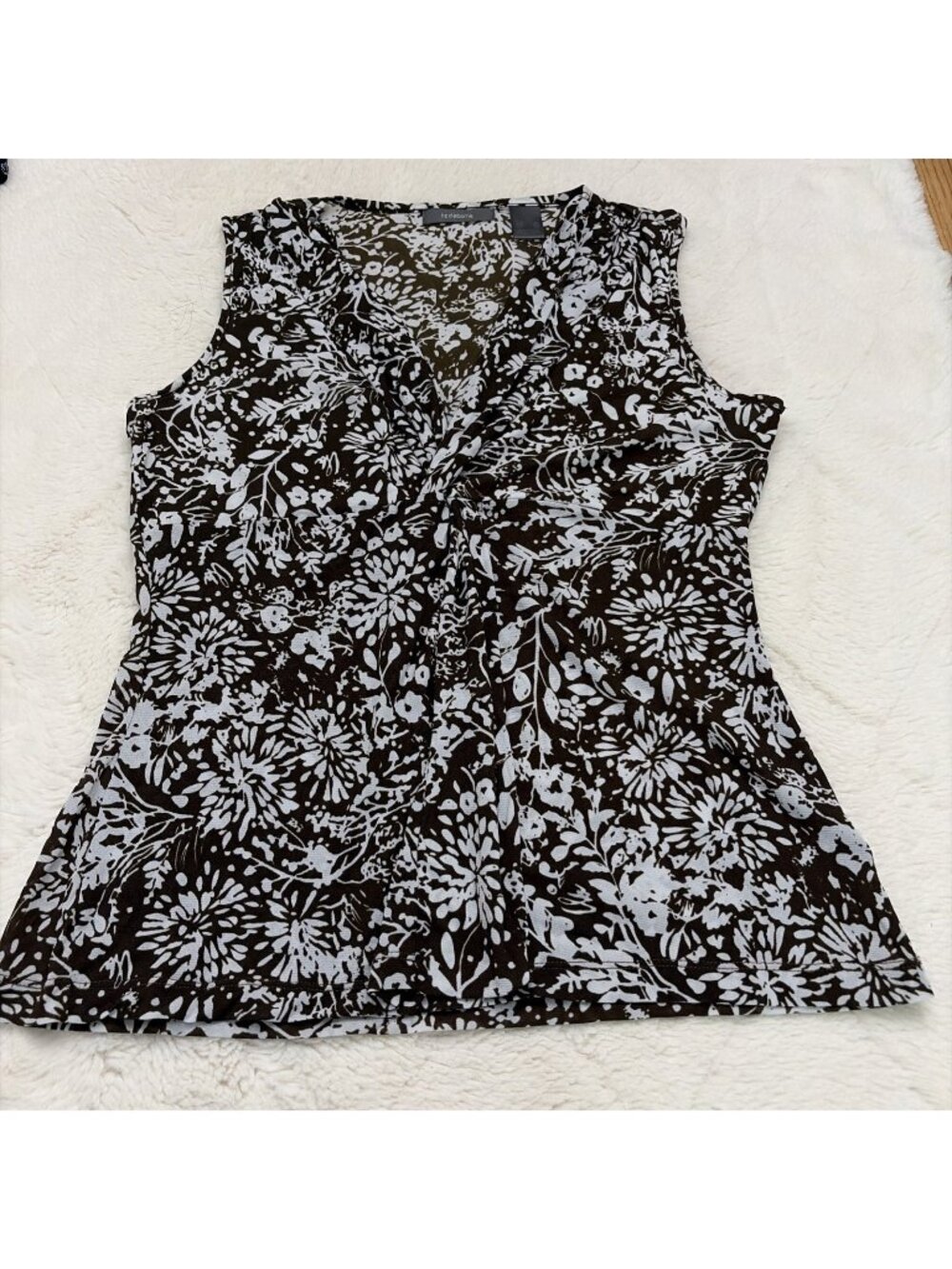 Liz Claiborne Womens Brown Floral Sheer Blouse XL Stretch Timeless